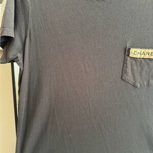 CHANEL Black Short Sleeve Tee with Branded Pocket Trim